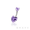 DOUBLE CZ HEART PRONG SET CZ 316L SURGICAL STEEL NON DANGLE BELLY RING